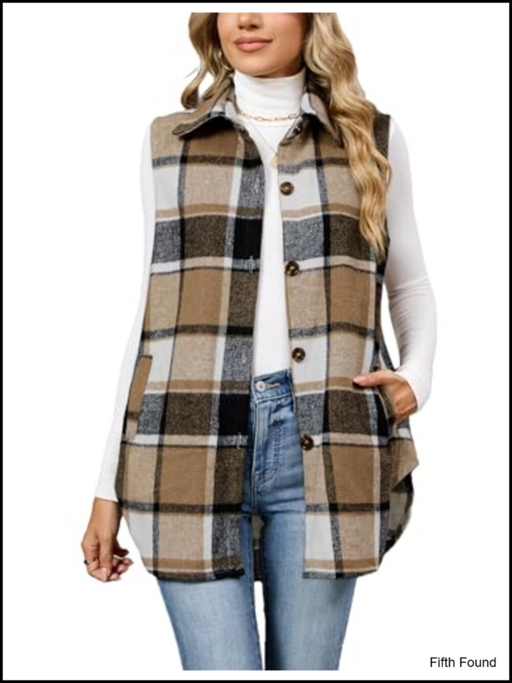 Plaid Vest Sleeveless Button Front Fuzzy Layering Fall Winter